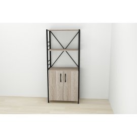 Этажерка 3/60 Ferrum-decor Серии Конект с тумбой  144x60x28 Черный ДСП Сонома Трюфель (FD1025)