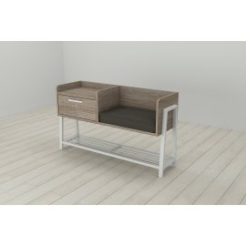Банкетка с тумбочкой Ferrum-decor Бланка 540x1000x320 металл Белый ДСП Сонома Трюфель 16 мм (BLA0012)