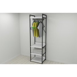 Шкаф Гардероб Уни секция 3 серии Конект Ferrum-decor 220x60x50см Черный металл ДСП Белый 32 мм (SHG043)