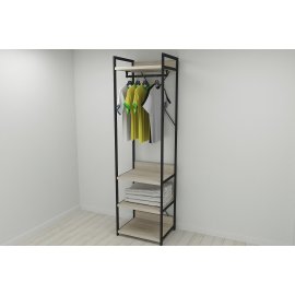 Шкаф Гардероб Уни секция 3 серии Конект Ferrum-decor 220x60x50см Черный металл ДСП Дуб Сонома 32 мм (SHG046)