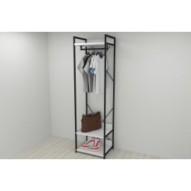 Шкаф Гардероб Уни секция 1 серии Конект Ferrum-decor 220x60x50см Черный металл ДСП Белый 32 мм (SHG001)