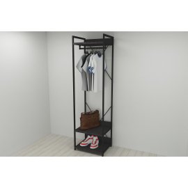 Шкаф Гардероб Уни секция 1 серии Конект Ferrum-decor 220x60x50см Черный металл ДСП Венге Магия 32 мм (SHG003)