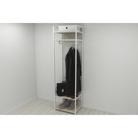 Шкаф Гардероб Уни секция 2 серии Конект Ferrum-decor 220x60x50см Белый металл ДСП Дуб Сонома 32 мм (SHG081)