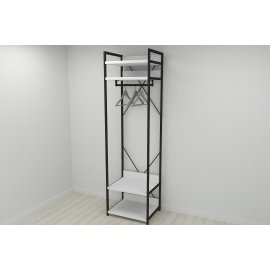 Шкаф Гардероб Уни секция 2 серии Конект Ferrum-decor 220x60x50см Черный металл ДСП Белый 32 мм (SHG064)