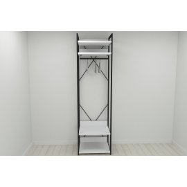 Шкаф Гардероб Уни секция 2 серии Конект Ferrum-decor 220x60x50см Черный металл ДСП Белый 32 мм (SHG064)