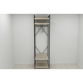 Шкаф Гардероб Уни секция 2 серии Конект Ferrum-decor 220x60x50см Черный металл ДСП Дуб Сонома 32 мм (SHG067)