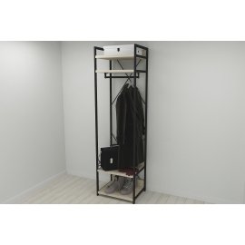 Шкаф Гардероб Уни секция 2 серии Конект Ferrum-decor 220x60x50см Черный металл ДСП Дуб Сонома 32 мм (SHG067)
