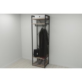 Шкаф Гардероб Уни секция 2 серии Конект Ferrum-decor 220x60x50см Черный металл ДСП Дуб Сонома Трюфель 32 мм (SHG068)