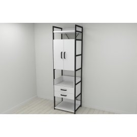 Шкаф Гардероб Уни секция 5 серии Конект Ferrum-decor 220x60x50см Черный металл ДСП Белый 32 мм (SHG022)