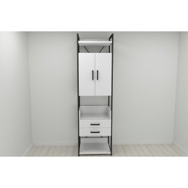 Шкаф Гардероб Уни секция 5 серии Конект Ferrum-decor 220x60x50см Черный металл ДСП Белый 32 мм (SHG022)