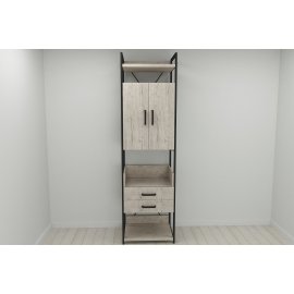 Шкаф Гардероб Уни секция 5 серии Конект Ferrum-decor 220x60x50см Черный металл ДСП Дуб Шервуд 32 мм (SHG023)