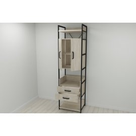 Шкаф Гардероб Уни секция 5 серии Конект Ferrum-decor 220x60x50см Черный металл ДСП Дуб Сонома 32 мм (SHG025)
