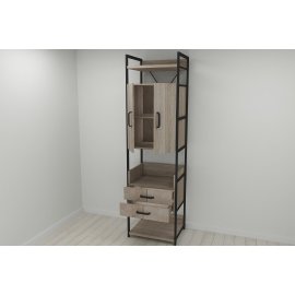 Шкаф Гардероб Уни секция 5 серии Конект Ferrum-decor 220x60x50см Черный металл ДСП Дуб Сонома Трюфель 32 мм (SHG026)