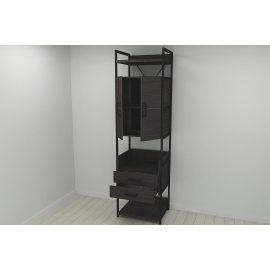 Шкаф Гардероб Уни секция 5 серии Конект Ferrum-decor 220x60x50см Черный металл ДСП Венге Магия 32 мм (SHG024)