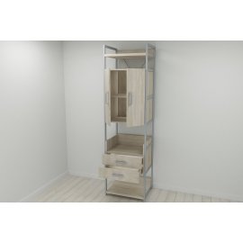 Шкаф Гардероб Уни секция 5 серии Конект Ferrum-decor 220x60x50см Серый металл ДСП Дуб Сонома 32 мм (SHG032)