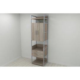 Шкаф Гардероб Уни секция 5 серии Конект Ferrum-decor 220x60x50см Серый металл ДСП Дуб Сонома Трюфель 32 мм (SHG033)