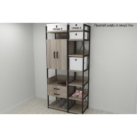 Шкаф Гардероб Уни секция 1 серии Конект Ferrum-decor 220x60x50см Черный металл ДСП Дуб Сонома Трюфель 32 мм (SHG005)