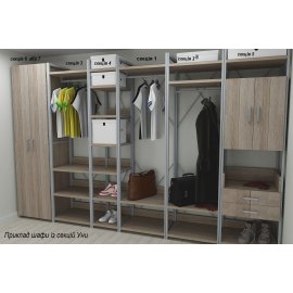 Шкаф Гардероб Уни секция 4 серии Конект Ferrum-decor 220x40x50см Серый металл ДСП Дуб Сонома Трюфель 32 мм (SHG096)