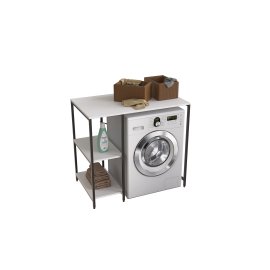 Стеллаж полка Бафрум 405 Ferrum-decor для стиральной машины 90x101x60,5 Черный металл ДСП Белый 16 мм (BED40506)