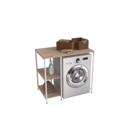 Стеллаж полка Бафрум 405 Ferrum-decor для стиральной машины 90x101x60,5 Белый металл ДСП Дуб Сан-Марино 16 мм (BED40513)