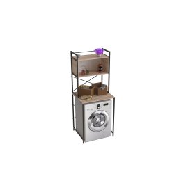 Стеллаж полка Бафрум 403 Ferrum-decor для стиральной машины 178x70,5x60,5 Черный металл ДСП Дуб Сан-Марино 16 мм (BED40305)