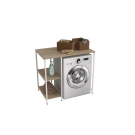 Стеллаж полка Бафрум 405 Ferrum-decor для стиральной машины 90x101x60,5 Белый металл ДСП Дуб Сонома 16 мм (BED40511)