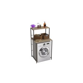 Стелаж полку Бафрум 402 Ferrum-decor для пральної машини 133,5x70,5x60,5 Чорний метал ДСП Дуб Сонома 16 мм (BED40203)