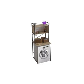 Стеллаж полка Бафрум 403 Ferrum-decor для стиральной машины 178x70,5x60,5 Черный металл ДСП Дуб Сонома 16 мм (BED40303)