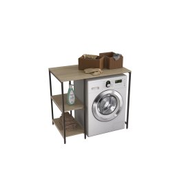 Стеллаж полка Бафрум 405 Ferrum-decor для стиральной машины 90x101x60,5 Черный металл ДСП Дуб Сонома 16 мм (BED40503)