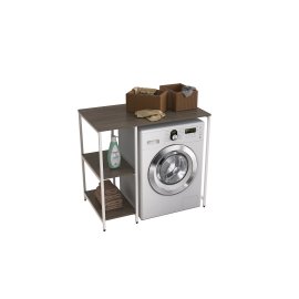 Стеллаж полка Бафрум 405 Ferrum-decor для стиральной машины 90x101x60,5 Белый металл ДСП Дуб Сонома Трюфель 16 мм (BED40512)