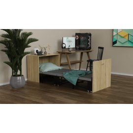 Кровать трансформер тумба ASCET 2 Ferrum-decor 650x2000x700 Черный металл ДСП Дуб Сонома 16 мм (ASCET204)