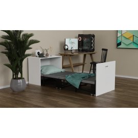 Кровать трансформер тумба ASCET 2 Ferrum-decor 650x2000x700 Черный металл ДСП Белое 16 мм (ASCET201)