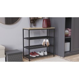 Полка для обуви Слайм 3 Ferrum-decor 635x630x260 Черный металл ДСП Дуб Сонома 16 мм (SLA204)