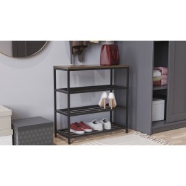Полка для обуви Слайм 3 Ferrum-decor 635x630x260 Черный металл ДСП Дуб Сонома Трюфель 16 мм (SLA205)