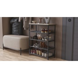 Полка для обуви Слайм 4 Ferrum-decor 820x630x260 Черный металл ДСП Дуб Сан-Маріно 16 мм (SLA402)
