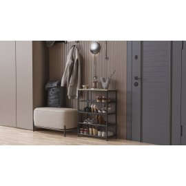 Полиця для взуття Слайм 4 Ferrum-decor 820x630x260 Чорний метал ДСП Дуб Сонома 16 мм (SLA404)