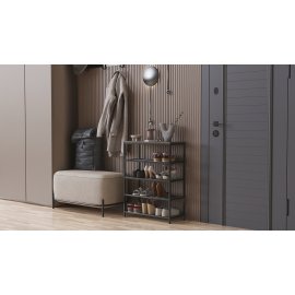 Полка для обуви Слайм 4 Ferrum-decor 820x630x260 Черный металл ДСП Дуб Сонома Трюфель 16 мм (SLA405)