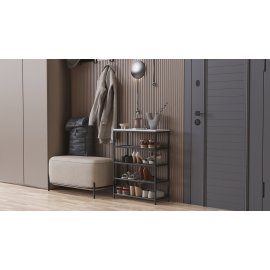 Полка для обуви Слайм 4 Ferrum-decor 820x630x260 Черный металл ДСП Белый 16 мм (SLA401)