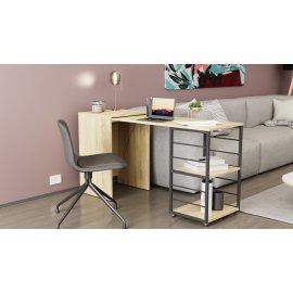 Стол-тумба трансформер Смарт 2/2 Ferrum-decor 750x1450x600 Черный металл ДСП Дуб Сонома 16 мм (SMART210)