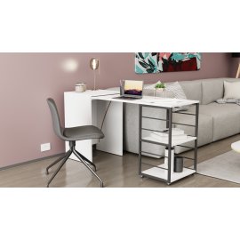 Стол-тумба трансформер Смарт 2/2 Ferrum-decor 750x1450x600 Черный металл ДСП Белое 16 мм (SMART207)
