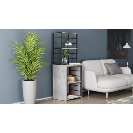 Стол-тумба трансформер Смарт 3/1 с этажеркой Ferrum-decor 1430x1450x500 Черный металл ДСП Бетон 16 мм (SMART306)