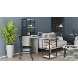 Стіл-тумба трансформер Смарт 3/1 з етажеркою Ferrum-decor 1430x1450x500 Чорний метал ДСП Бетон 16 мм (SMART306)
