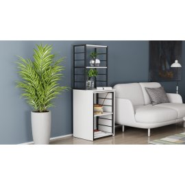 Стол-тумба трансформер Смарт 3/2 с этажеркой Ferrum-decor 1430x1450x600 Черный металл ДСП Белый 16 мм (SMART307)