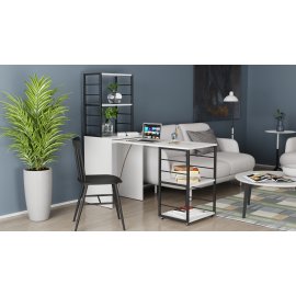 Стол-тумба трансформер Смарт 3/2 с этажеркой Ferrum-decor 1430x1450x600 Черный металл ДСП Белое 16 мм (SMART307)