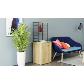 Стол-тумба трансформер Смарт 4/2 с этажеркой Ferrum-decor 1430x1450x600 Черный металл ДСП Дуб Сонома 16 мм (SMART410)