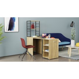 Стол-тумба трансформер Смарт 4/2 с этажеркой Ferrum-decor 1430x1450x600 Черный металл ДСП Дуб Сонома 16 мм (SMART410)