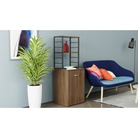 Стол-тумба трансформер Смарт 4/2 с этажеркой Ferrum-decor 1430x1450x600 Черный металл ДСП Дуб Сонома Трюфель 16 мм (SMART411)