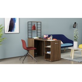 Стол-тумба трансформер Смарт 4/2 с этажеркой Ferrum-decor 1430x1450x600 Черный металл ДСП Дуб Сонома Трюфель 16 мм (SMART411)