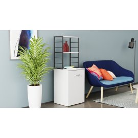 Стол-тумба трансформер Смарт 4/2 с этажеркой Ferrum-decor 1430x1450x600 Черный металл ДСП Белый 16 мм (SMART407)