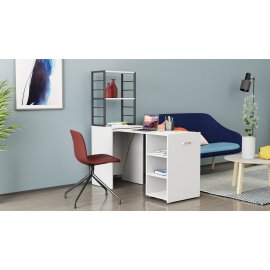 Стол-тумба трансформер Смарт 4/2 с этажеркой Ferrum-decor 1430x1450x600 Черный металл ДСП Белое 16 мм (SMART407)